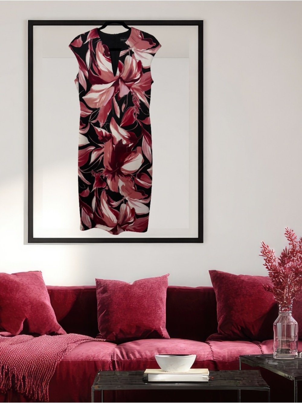 BOGO! Black and Pink Floral Midi Dress